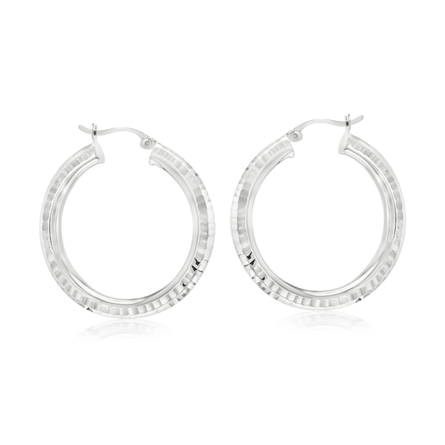 Judy Crowell Jewelry Sterling Silver Small Diamond Cut Hoop Earrings