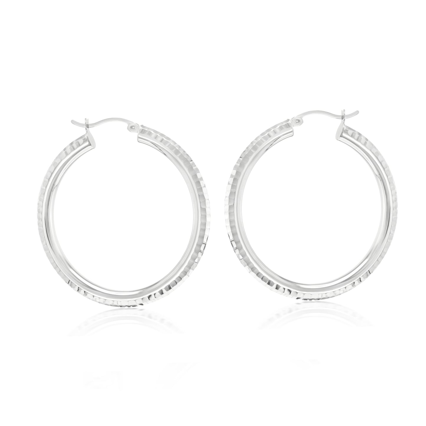 Judy Crowell Jewelry Sterling Silver Diamond Cut Hoop Earrings