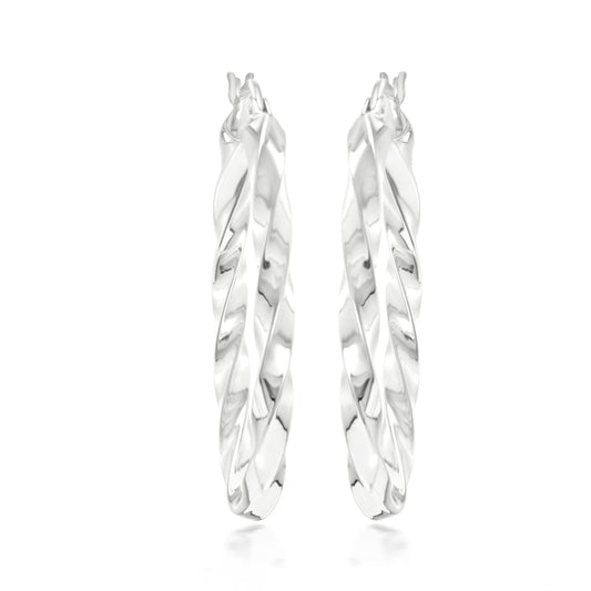 Judy Crowell Jewelry Sterling Silver Diamond Cut Twist Hoop Earrings