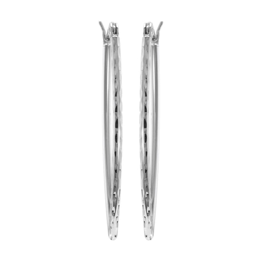 Judy Crowell Jewelry Sterling Silver Diamond Cut Marquise Hoop Earrings