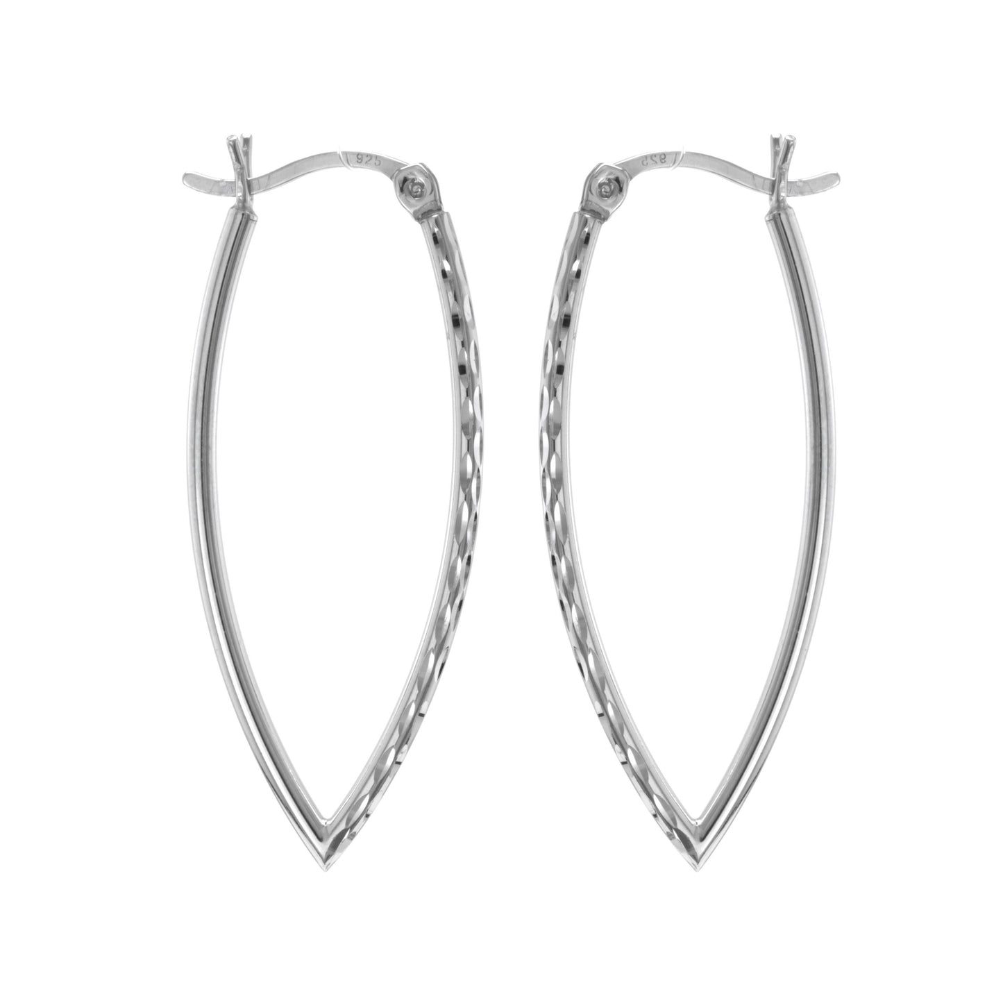 Judy Crowell Jewelry Sterling Silver Diamond Cut Marquise Hoop Earrings