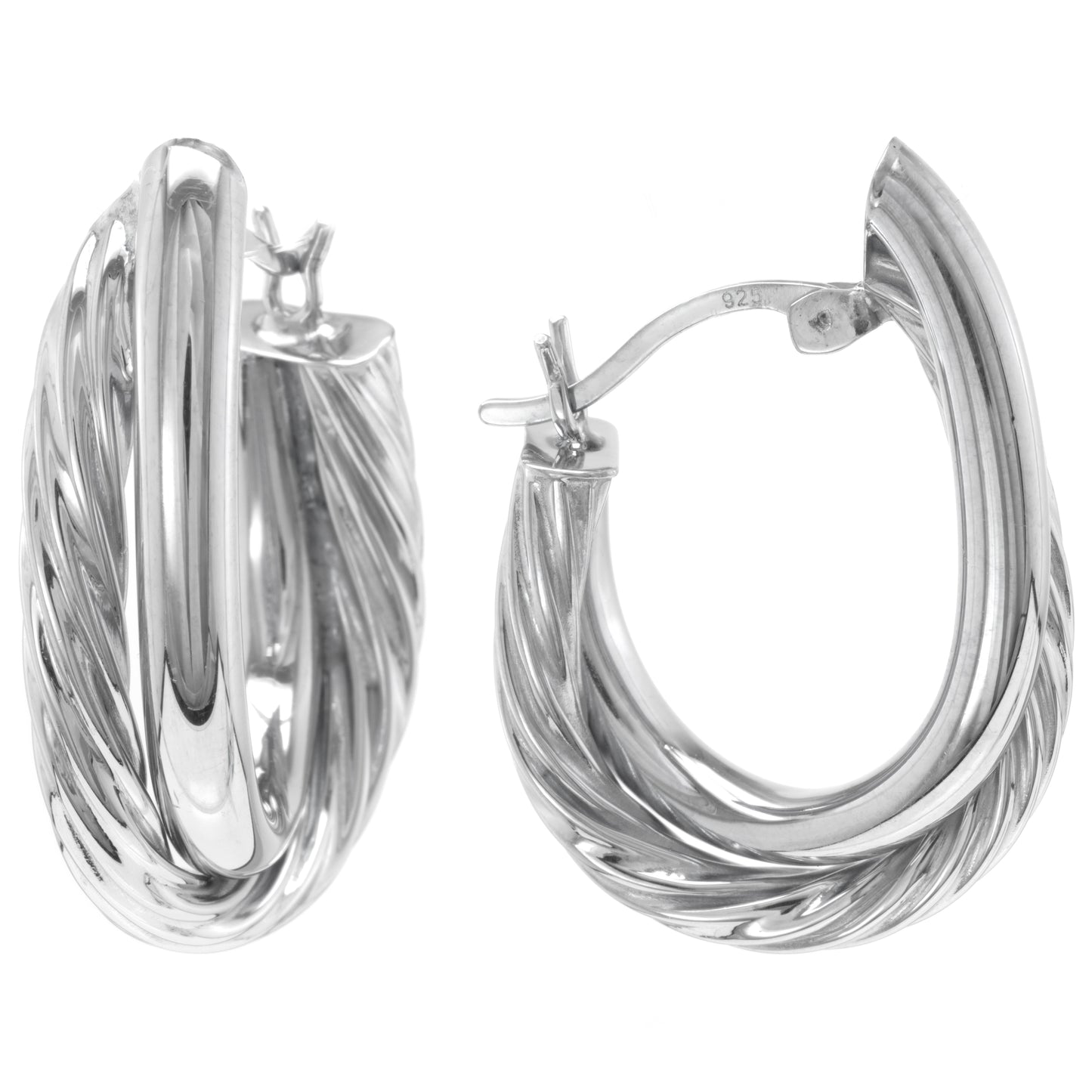 Judy Crowell Jewelry Sterling Silver Diamond Cut and High Polish Twist Hoop Earrings