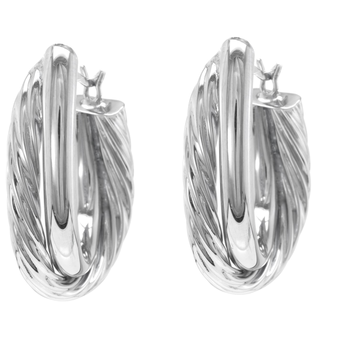 Judy Crowell Jewelry Sterling Silver Diamond Cut and High Polish Twist Hoop Earrings