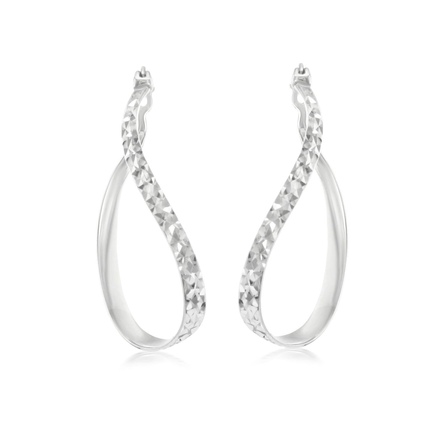 Judy Crowell Jewelry Sterling Silver Diamond Cut and High Polish Inside-Out Oval Twist Hoop Earrings