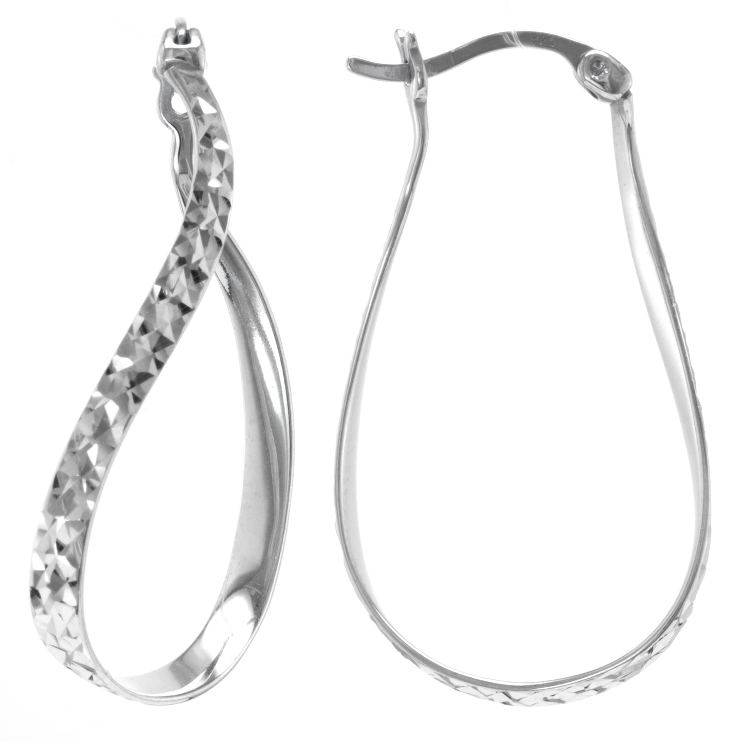 Judy Crowell Jewelry Sterling Silver Diamond Cut and High Polish Inside-Out Oval Twist Hoop Earrings
