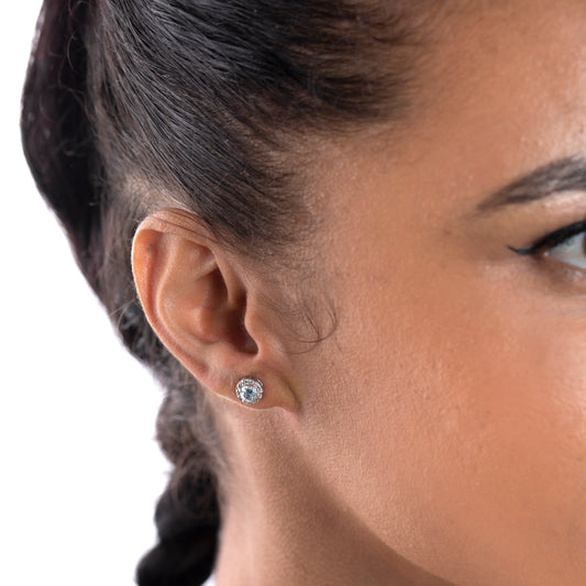 Sterling Silver Blue Topaz and Cubic Zirconia Stud Earring Set