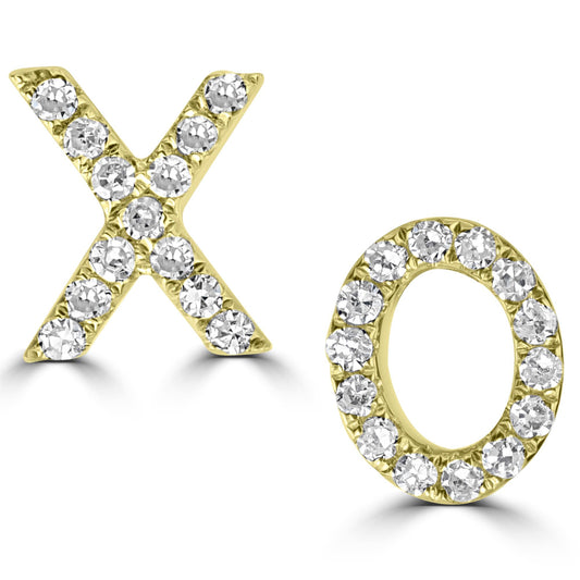 14K Gold Diamond Stud XO Earrings