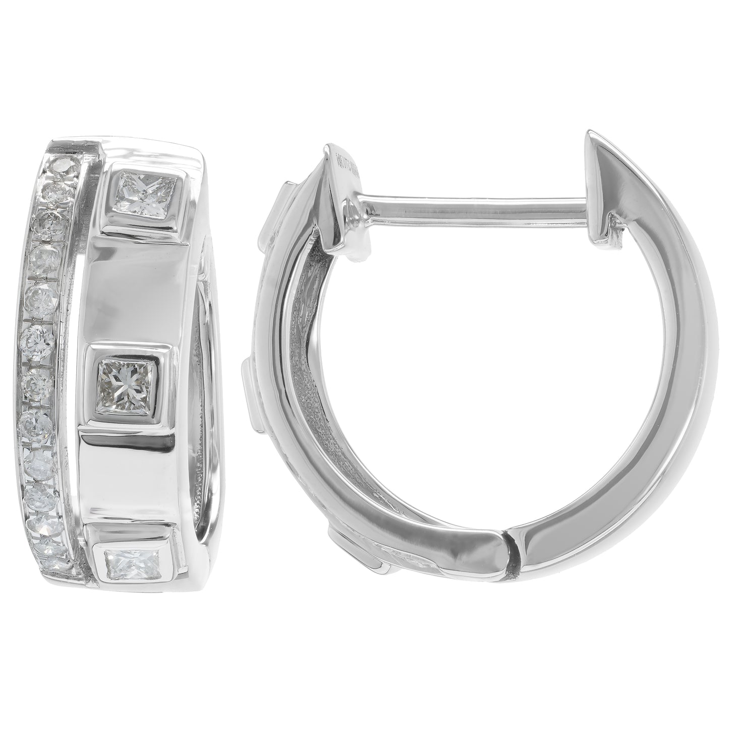 14K White Gold .32 Carat Diamond Huggie Hoop Earrings