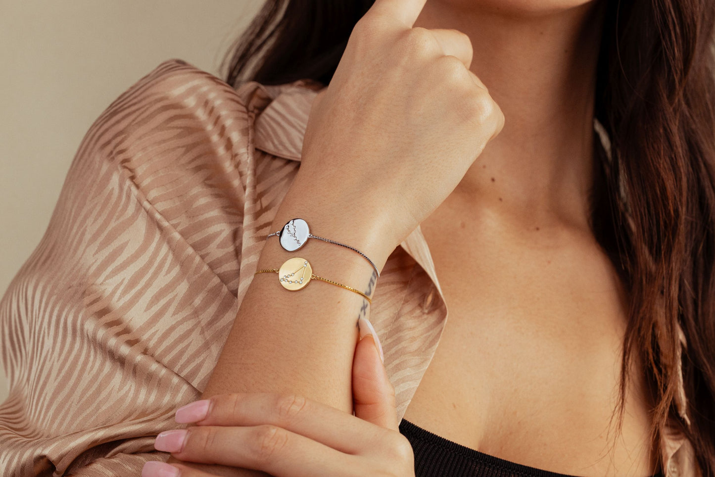 Sterling Silver Taurus Zodiac Crystal Bracelet with Adjustable Chain, 5 to 9 Inches