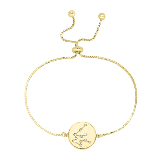 Sterling Silver or 14K Gold Over Sterling Silver Aquarius Zodiac Crystal Bracelet with Adjustable Chain, 5 to 9 Inches