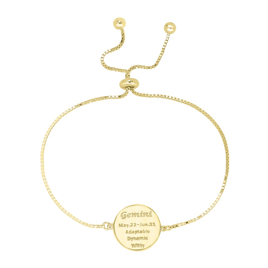 14K Gold Over Brass Gemini Zodiac Crystal Bracelet with Adjustable Chain, 5 to 9 Inches
