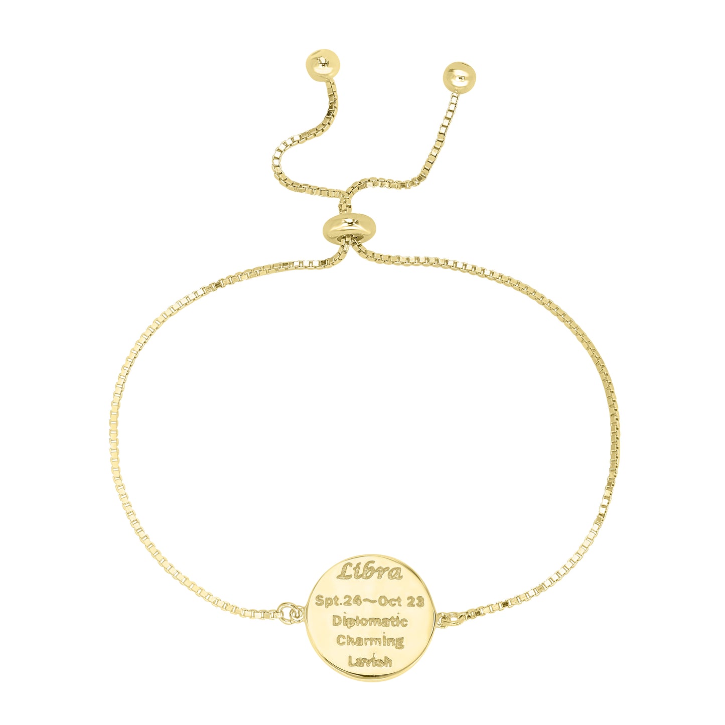 14K Gold Over Brass Libra Zodiac Crystal Bracelet with Adjustable Chain, 5 to 9 Inches