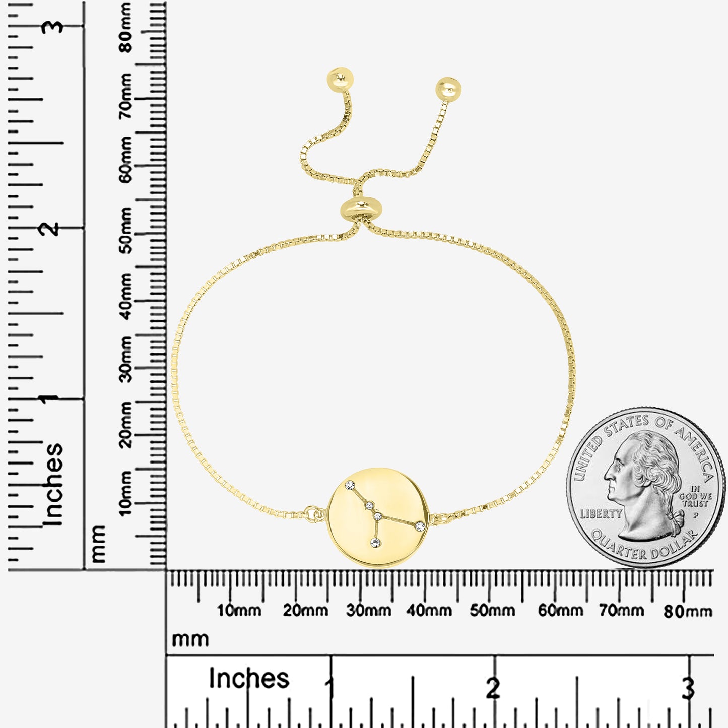 Sterling Silver Cancer Zodiac Crystal Bracelet with Adjustable Chain, 5 to 9 Inches