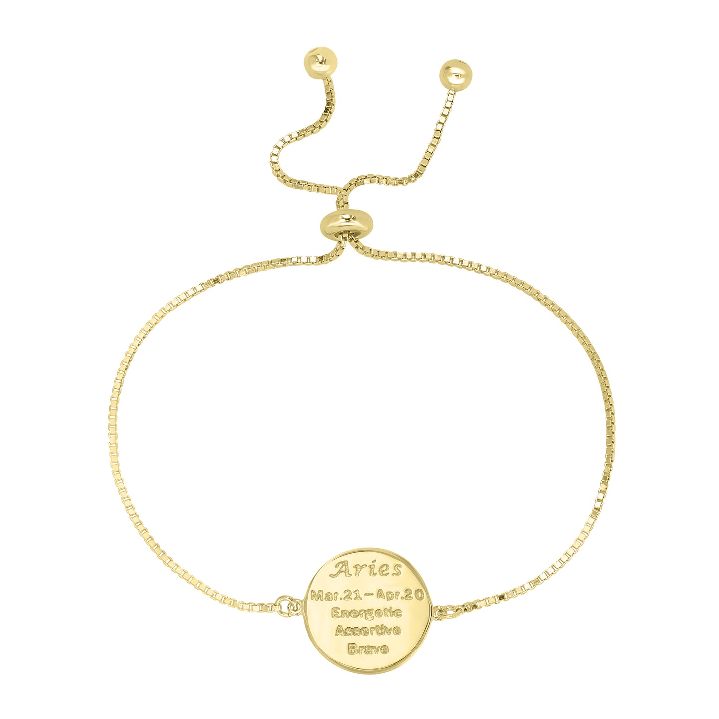 14K Gold Over Brass Aries Zodiac Crystal Bracelet with Adjustable Chain, 5 to 9 Inches