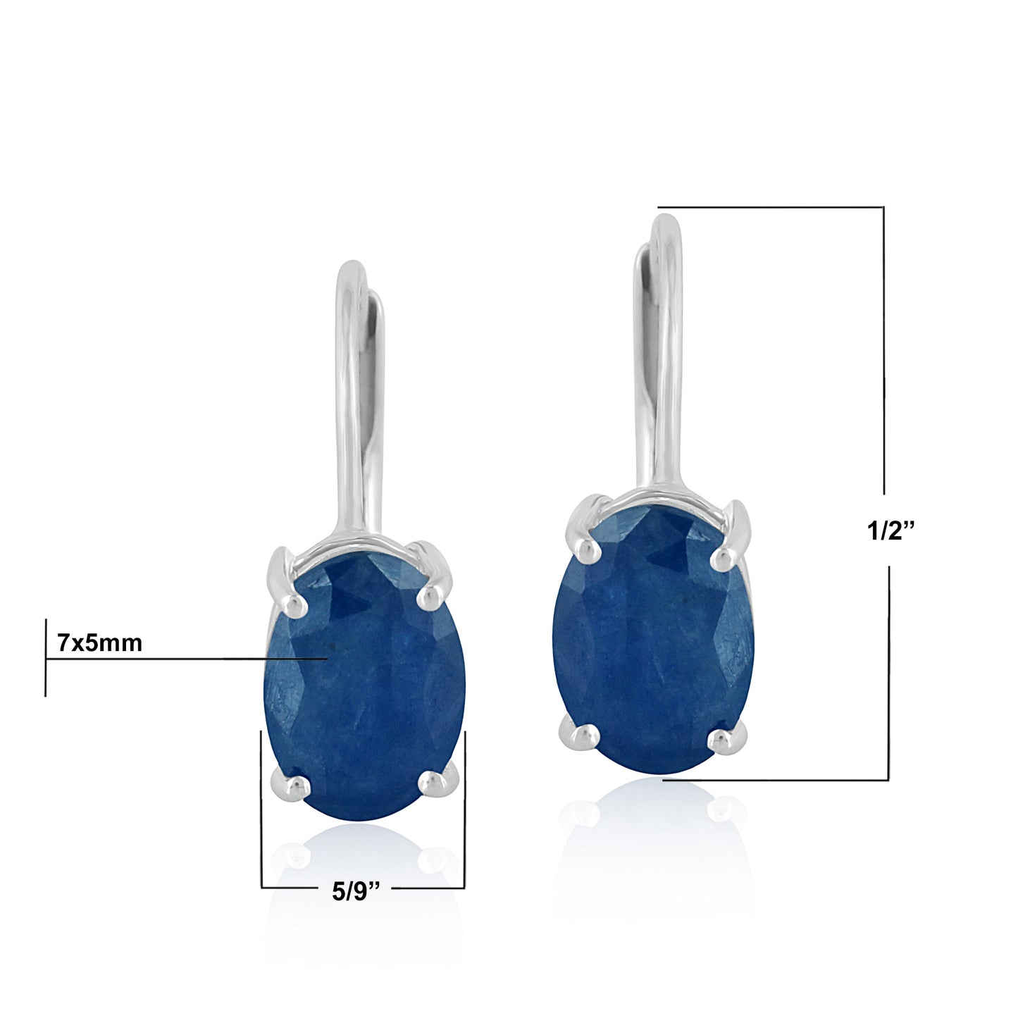 14K White Gold Oval Sapphire Lever Back Drop Earrings