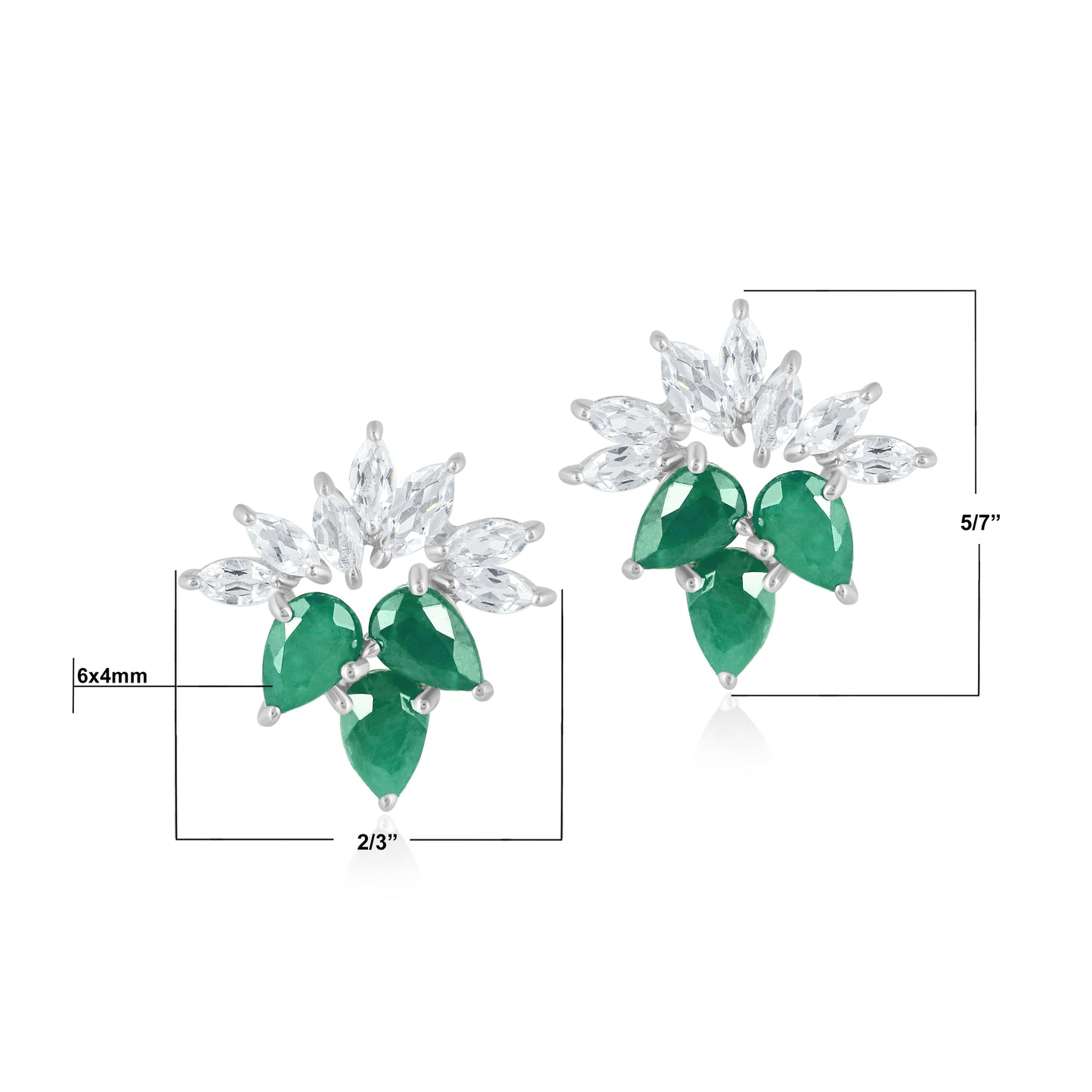 14K White Gold Emerald and White Topaz Stud Earrings