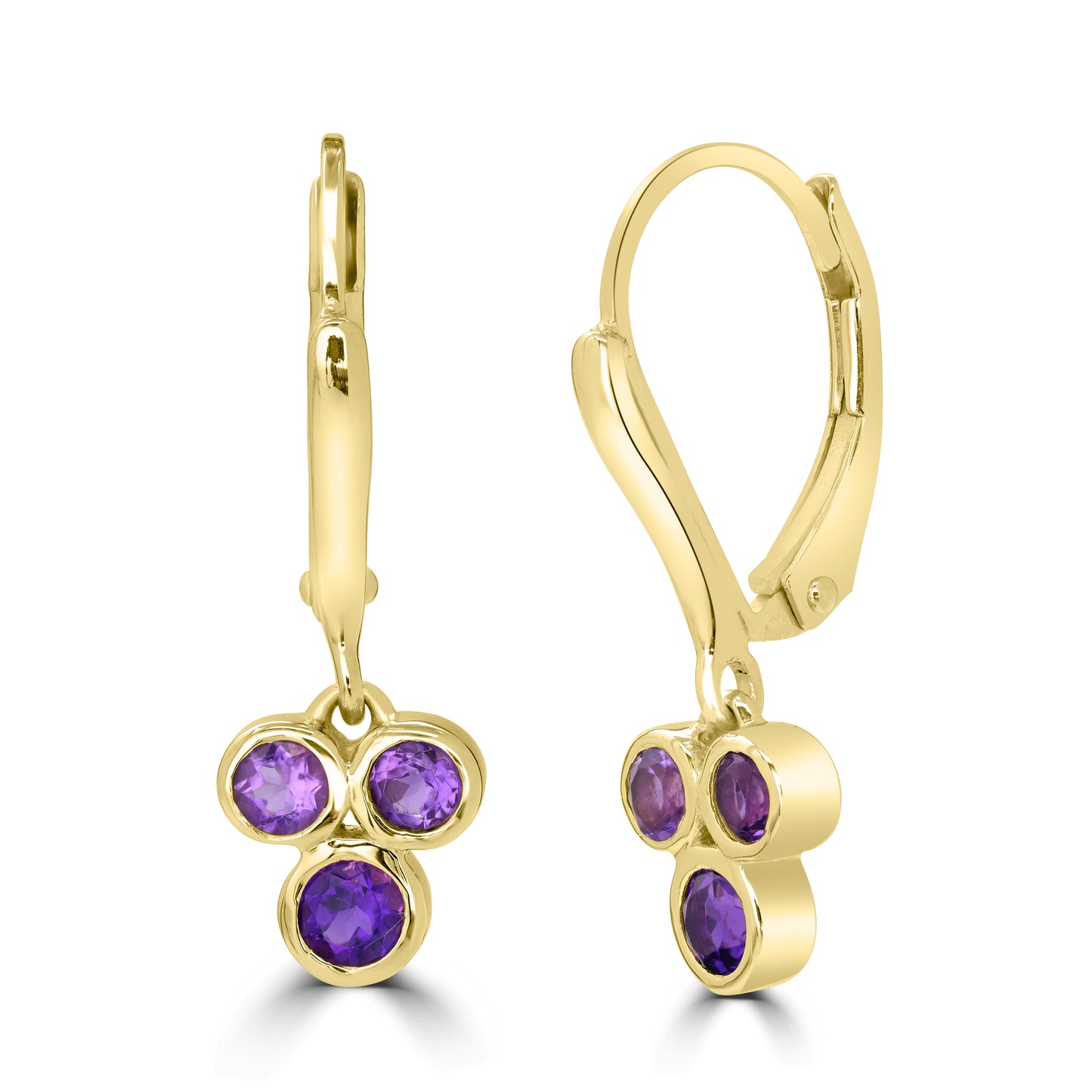 Sterling Silver Round Amethyst Trio Dangle Earrings