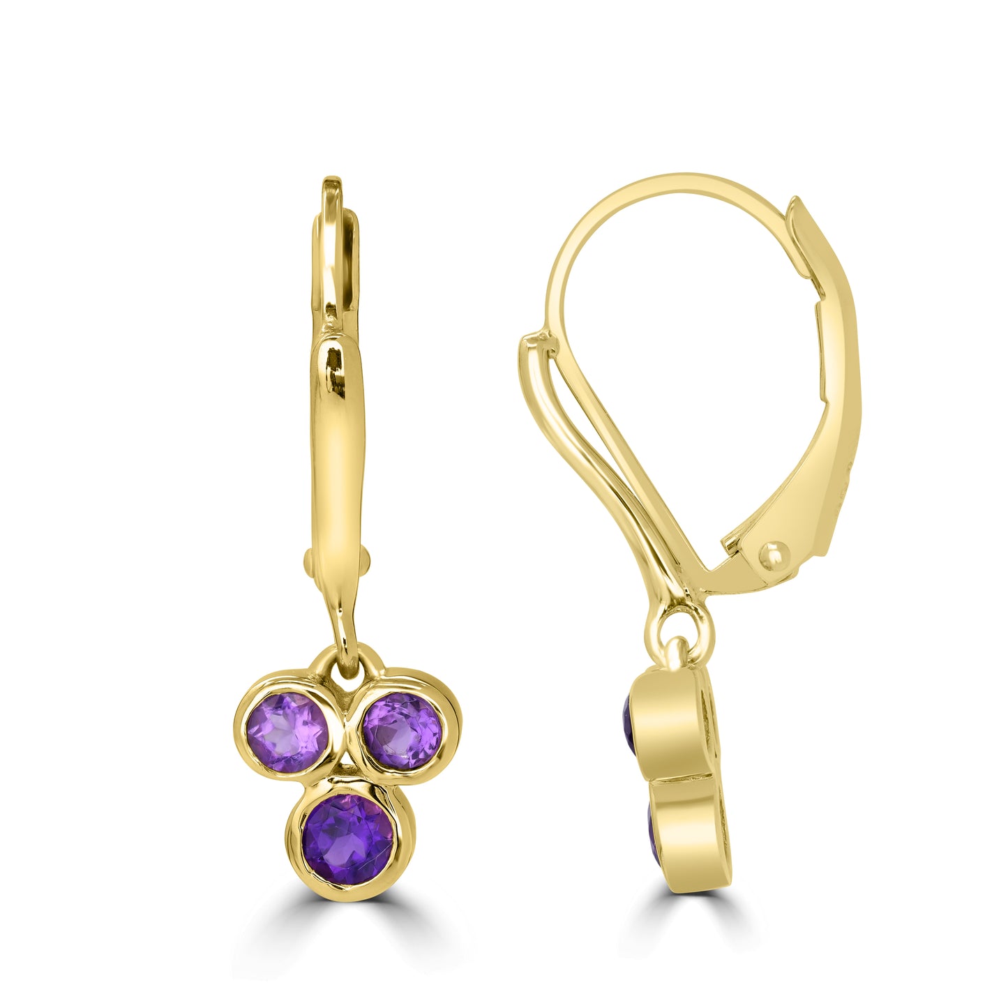 Sterling Silver Round Amethyst Trio Dangle Earrings