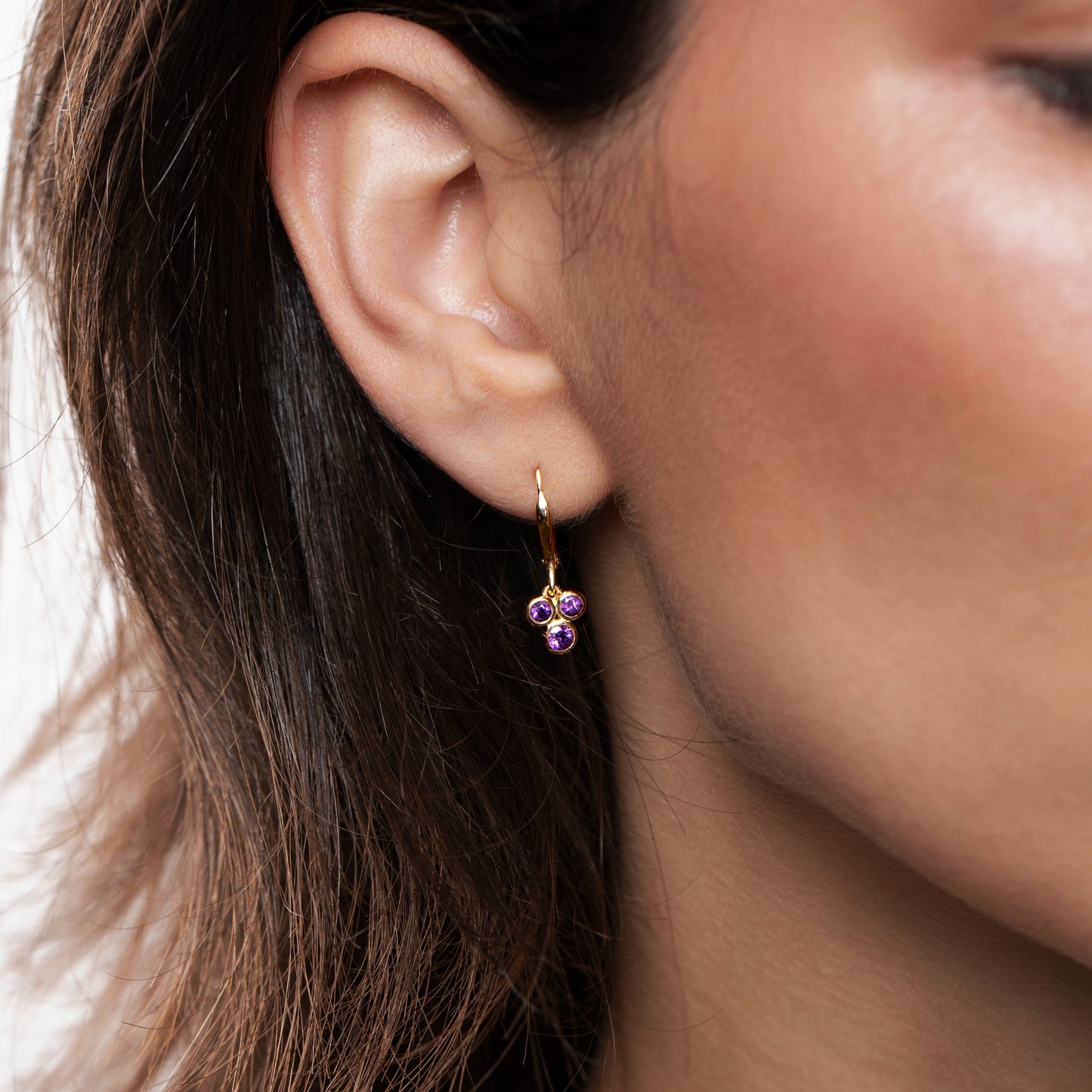 Sterling Silver Round Amethyst Trio Dangle Earrings