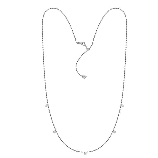 18K White Gold 5 Diamond Beaded Necklace, 18 Inches