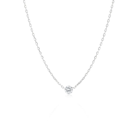 18K White Gold Single Diamond Chain Necklace, 18 Inches