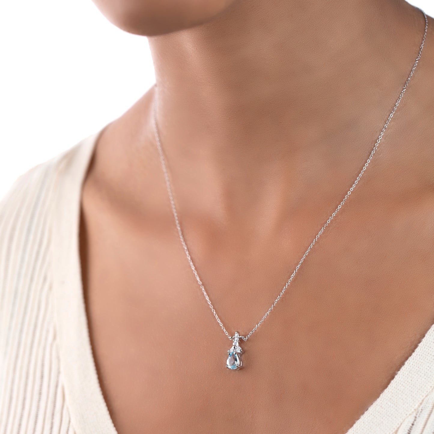 Sterling Silver Blue Topaz Cubic Zirconia Pendant Necklace, 18 Inches