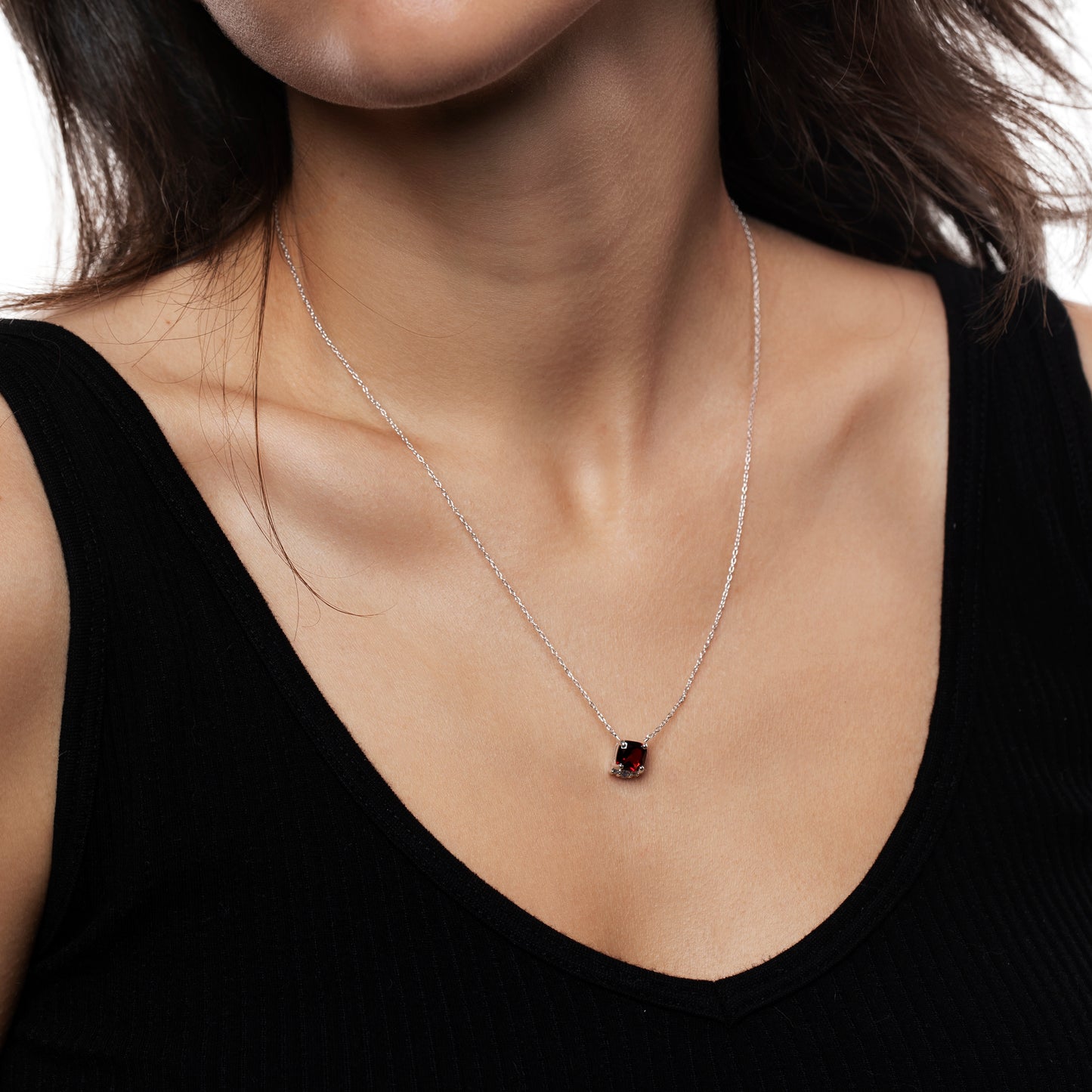 Sterling Silver and Garnet 18 Inch Cable Chain Necklace