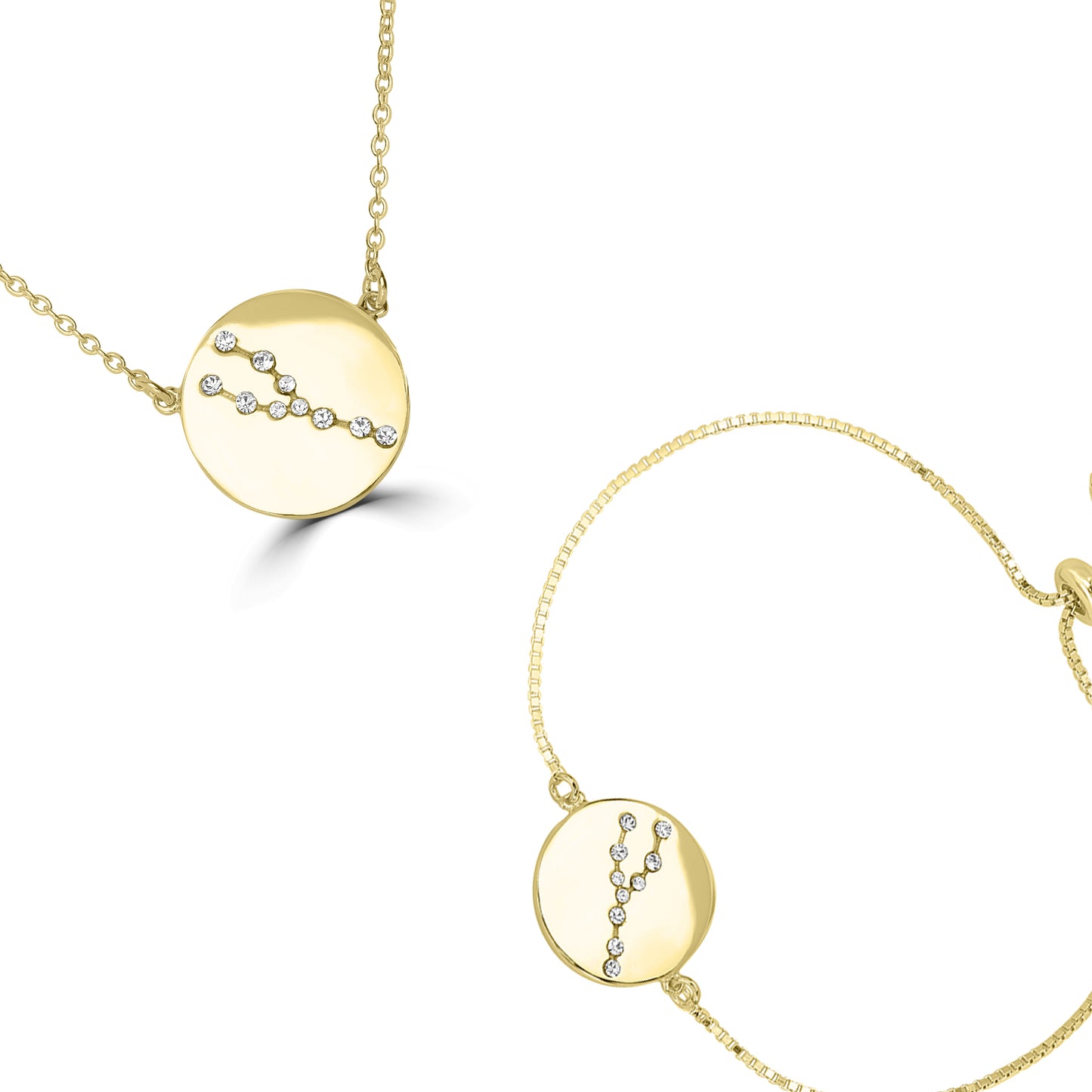 14K Gold Over Brass Taurus Zodiac Crystal Bracelet with Adjustable Chain, 5 to 9 Inches