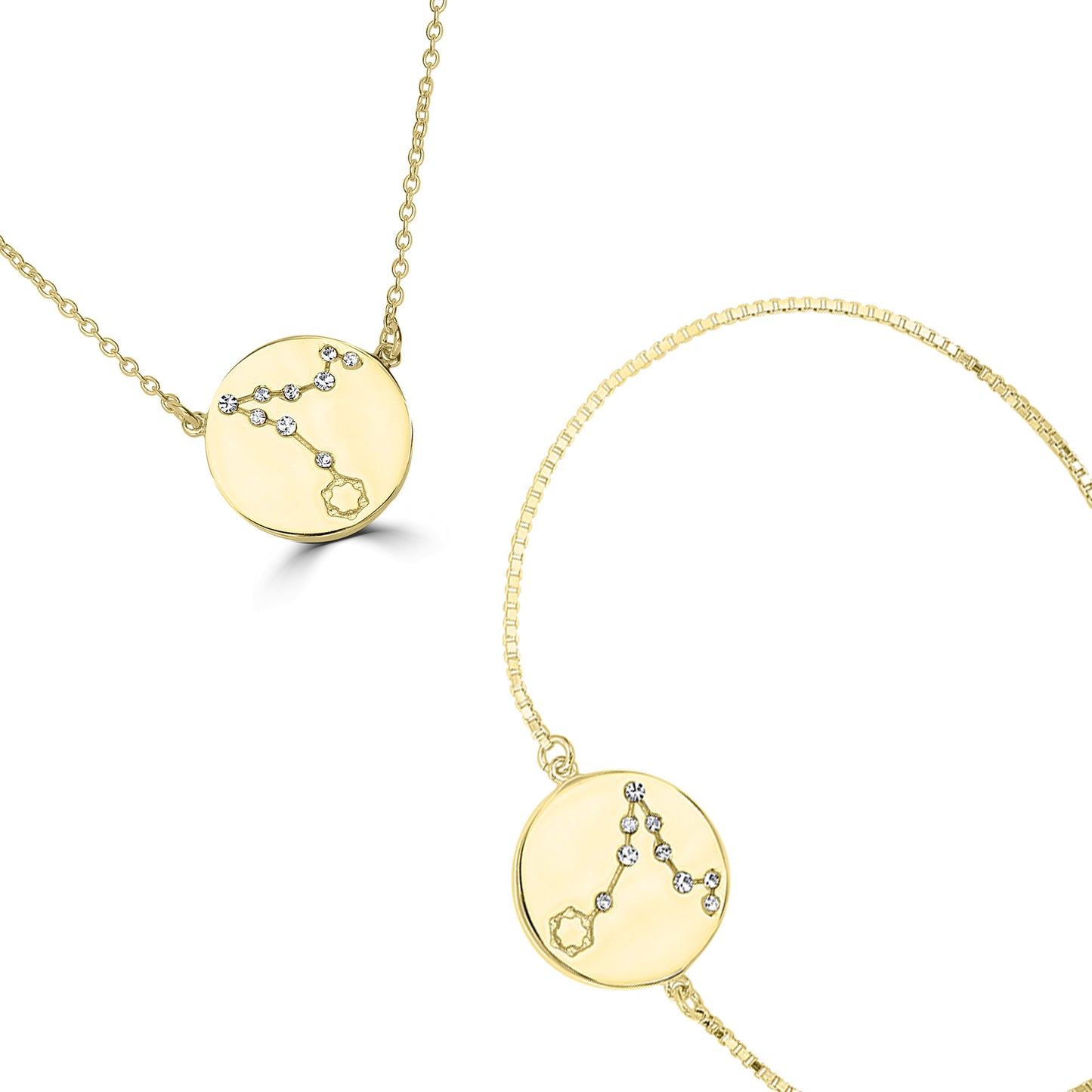 14K Gold Over Brass Pisces Zodiac Crystal Bracelet with Adjustable Chain, 5 to 9 Inches