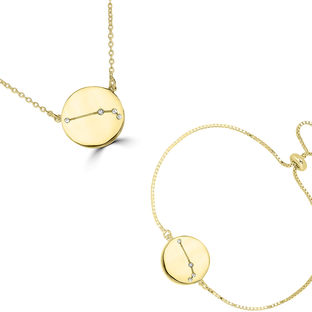 14K Gold Over Brass Aries Zodiac Crystal Bracelet with Adjustable Chain, 5 to 9 Inches