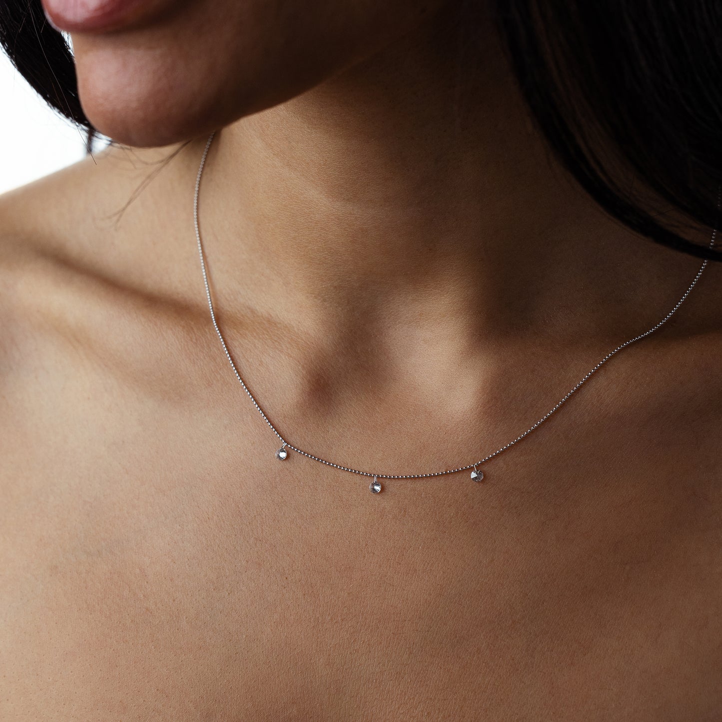 18K White Gold Diamond Beaded Necklace, 18 Inches