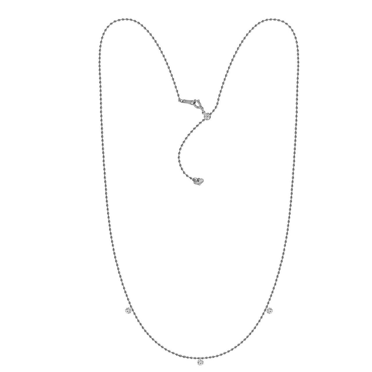 18K White Gold Diamond Beaded Necklace, 18 Inches