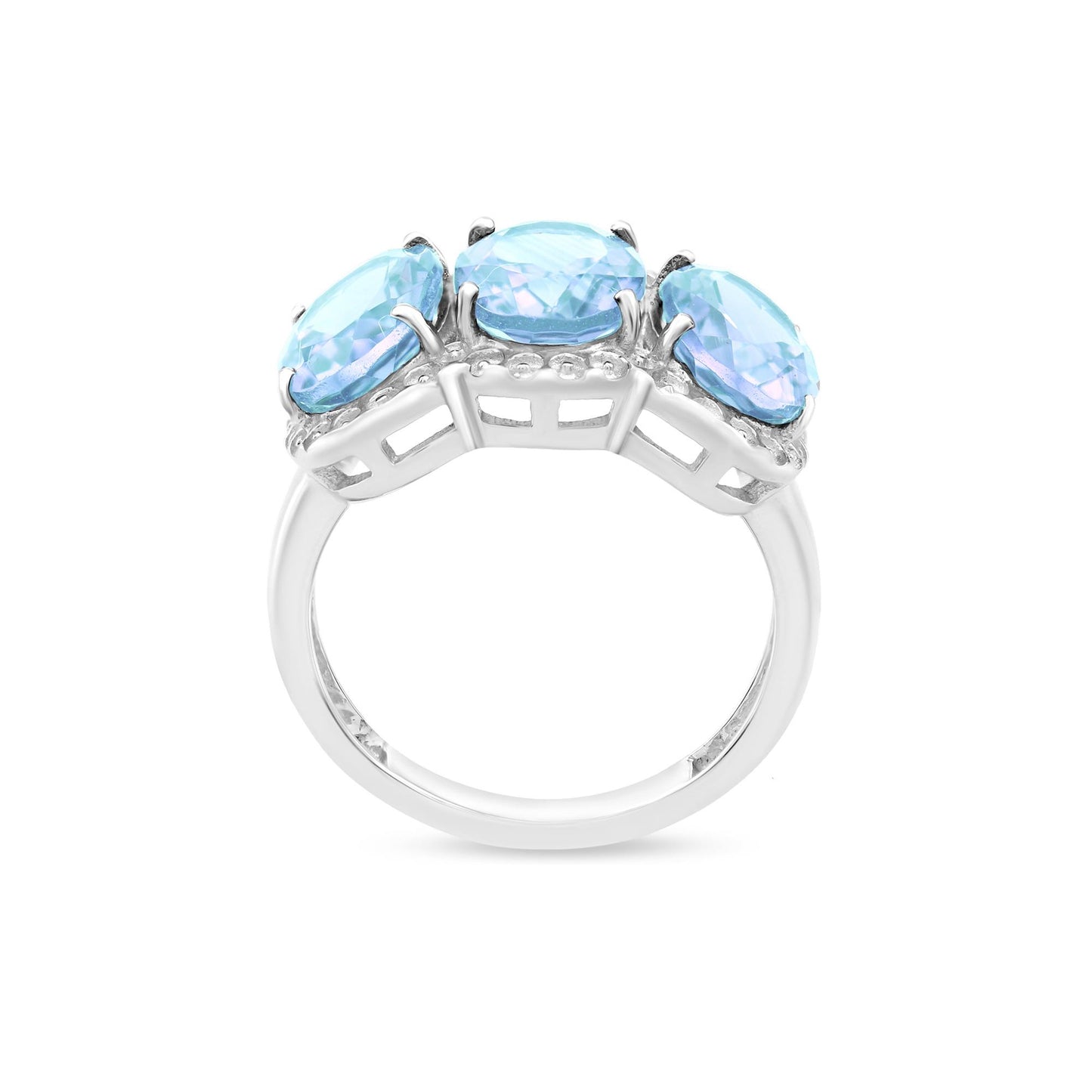 Sterling Silver Sky Blue Topaz 3-Stone Oval-Cut Ring, Sizes 5.5 to 9