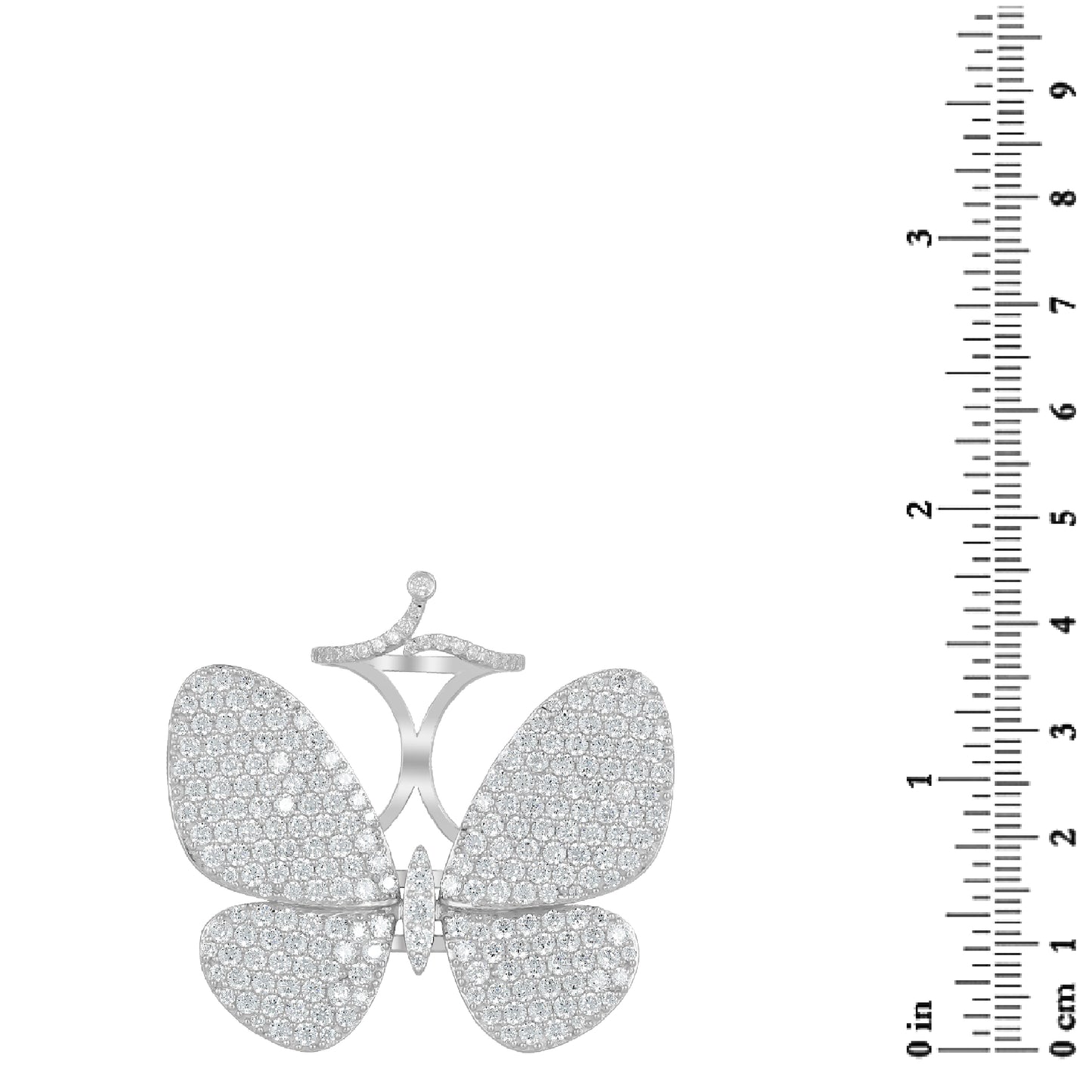 Judy Crowell Jewelry Sterling Silver Cubic Zirconia Butterfly Cocktail Ring, Sizes 6 to 9
