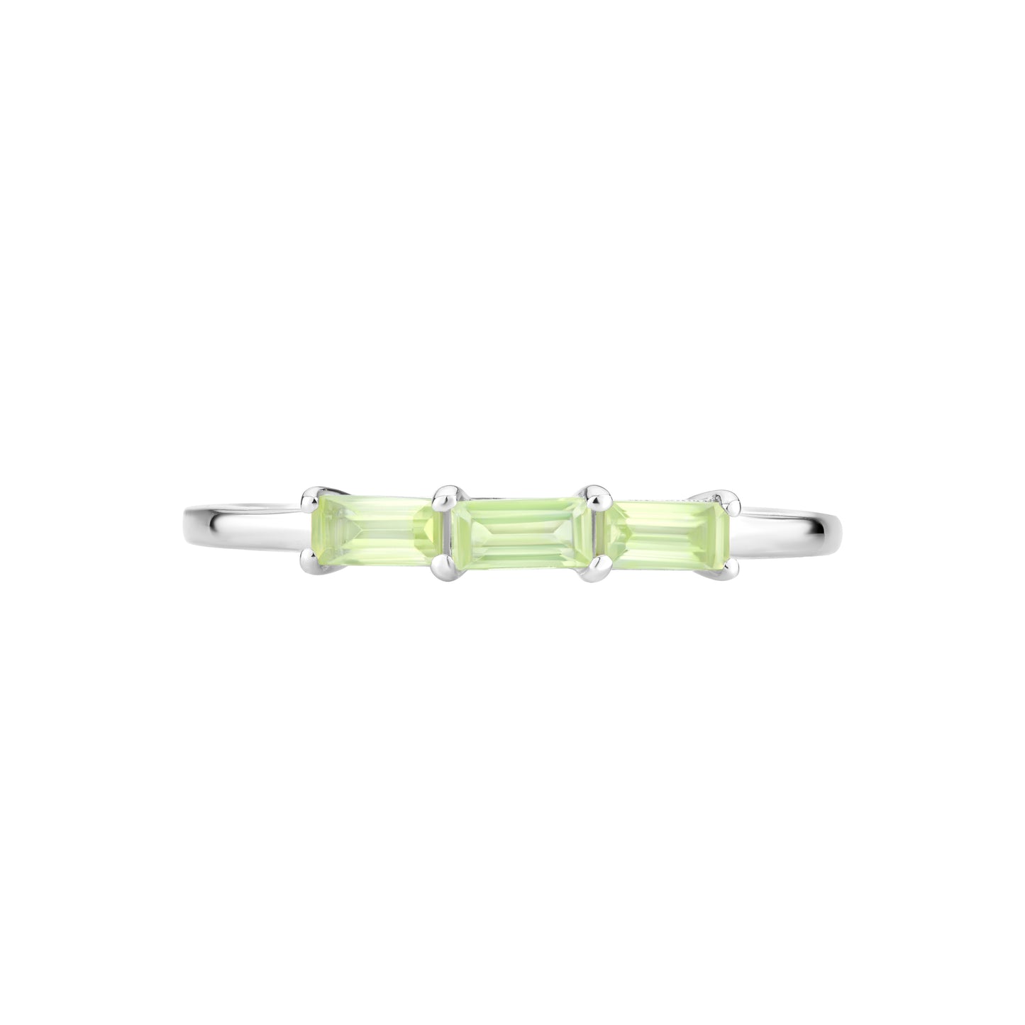 Heidi 14K White Gold Peridot Gemstone Stackable 3-Stone Baguette Ring, Sizes 6 to 8