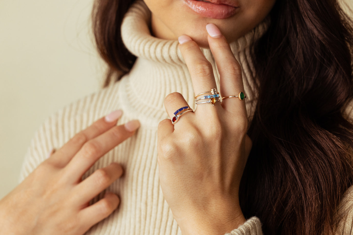 Heidi Sterling Silver Sky Blue Topaz Gemstone Stackable 3-Stone Baguette Ring, Sizes 6 to 8
