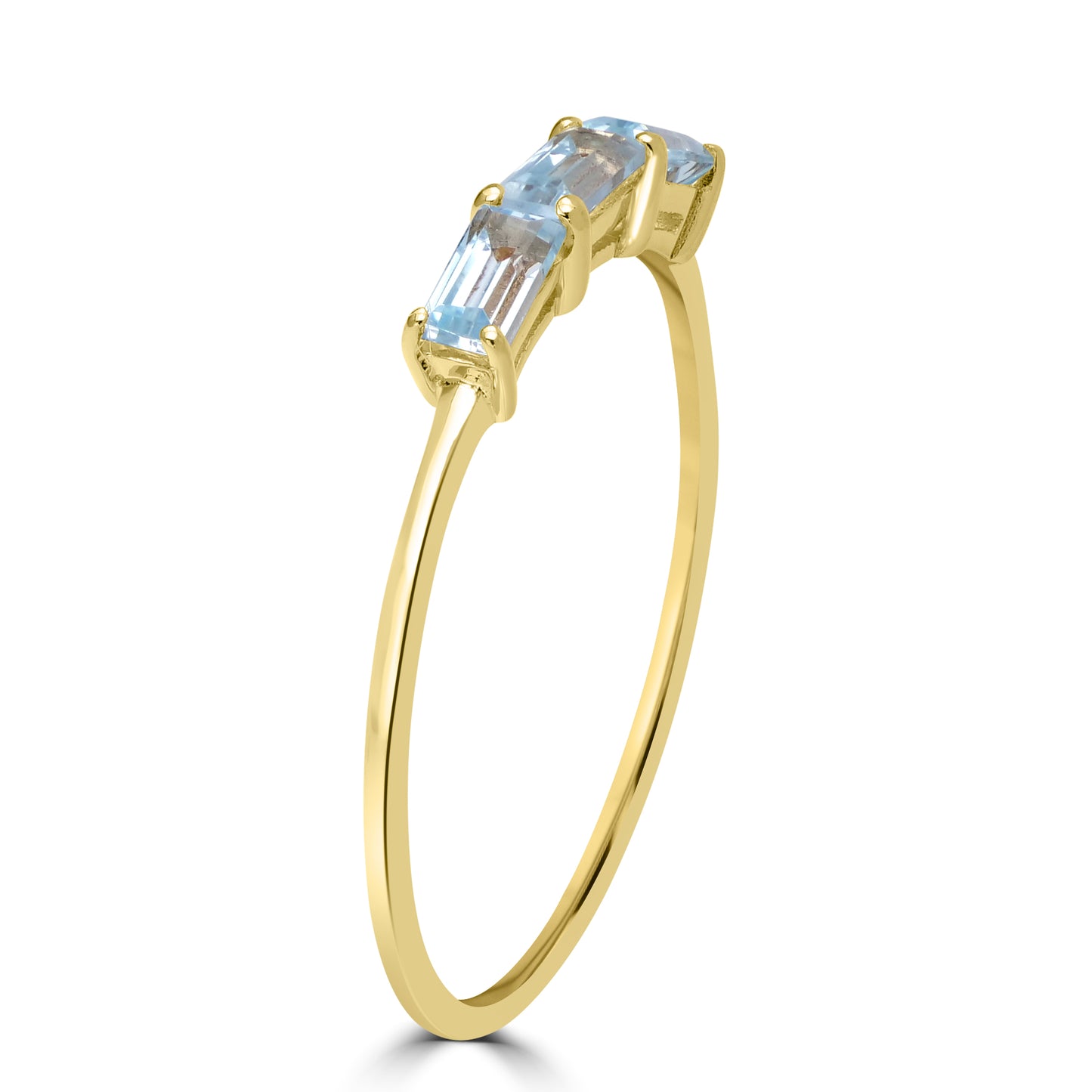 Heidi 14K Gold Over Sterling Silver Swiss Blue Topaz Gemstone Stackable 3-Stone Baguette Ring, Sizes 6 to 8