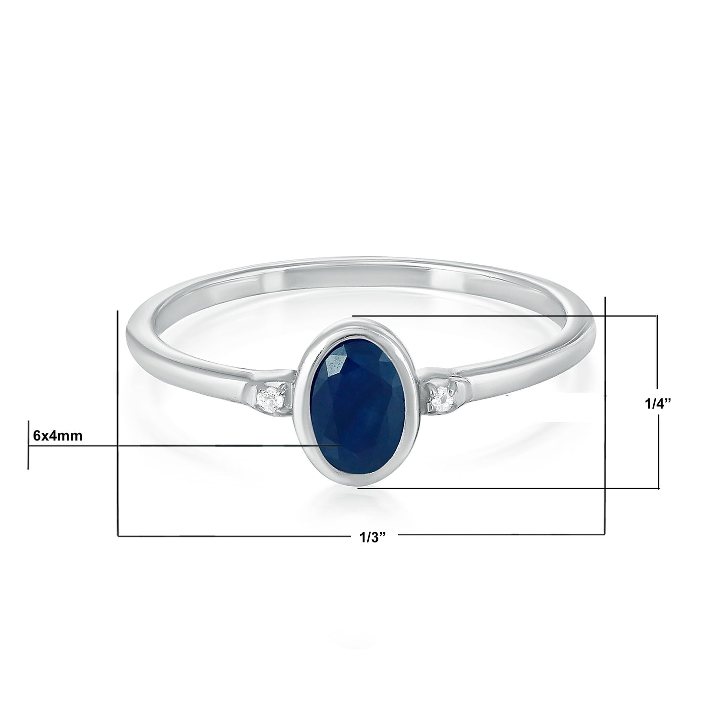 14K White Gold Oval Sapphire and White Topaz Accent Midi Ring, Size 7
