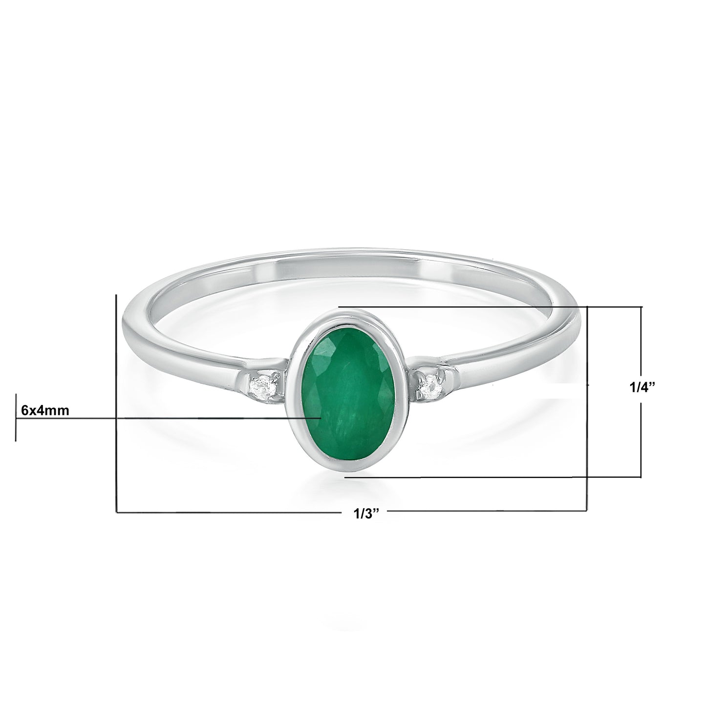 14K White Gold Oval Emerald and White Topaz Accent Midi Ring, Size 7