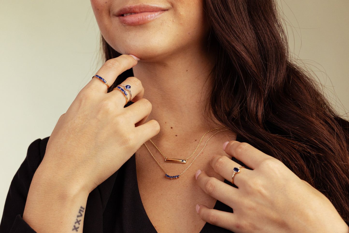Kate Sterling Silver Blue Sapphire and White Topaz Stackable Oval Ring, Sizes 6 to 8