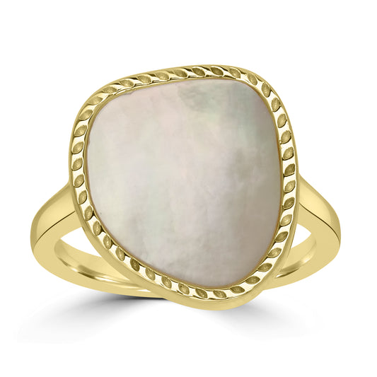 14K Gold Over Sterling Silver White Mother Of Pearl Freeform Ring, Sizes 5 to 9