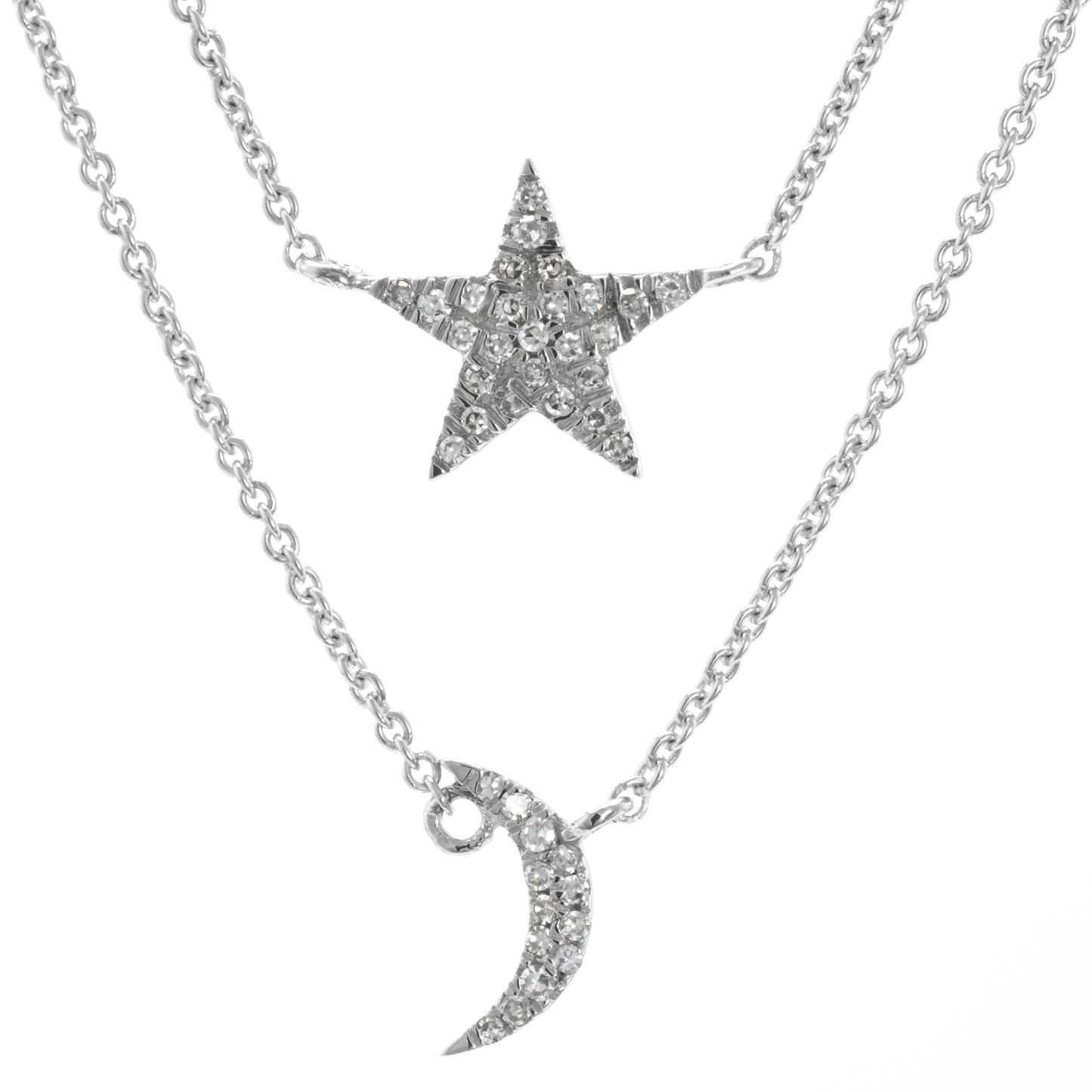 Gemistry Womens or Girls 14K White Gold Round White Diamond Multi Strand Necklace with 15 Inch Chain. April Birthstone Month, Gift For Her
