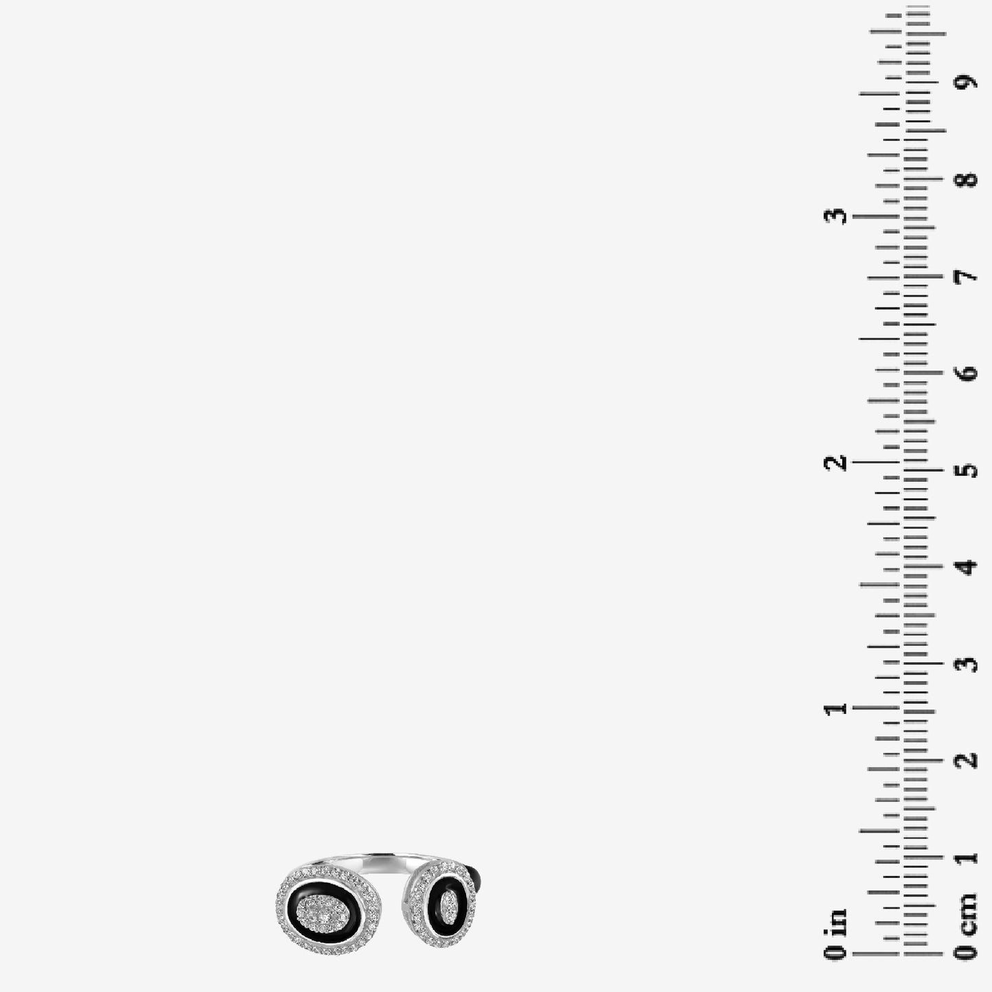 Judy Crowell Jewelry Sterling Silver Black Enamel Cubic Zirconia Open Band Ring, Sizes 6 to 9