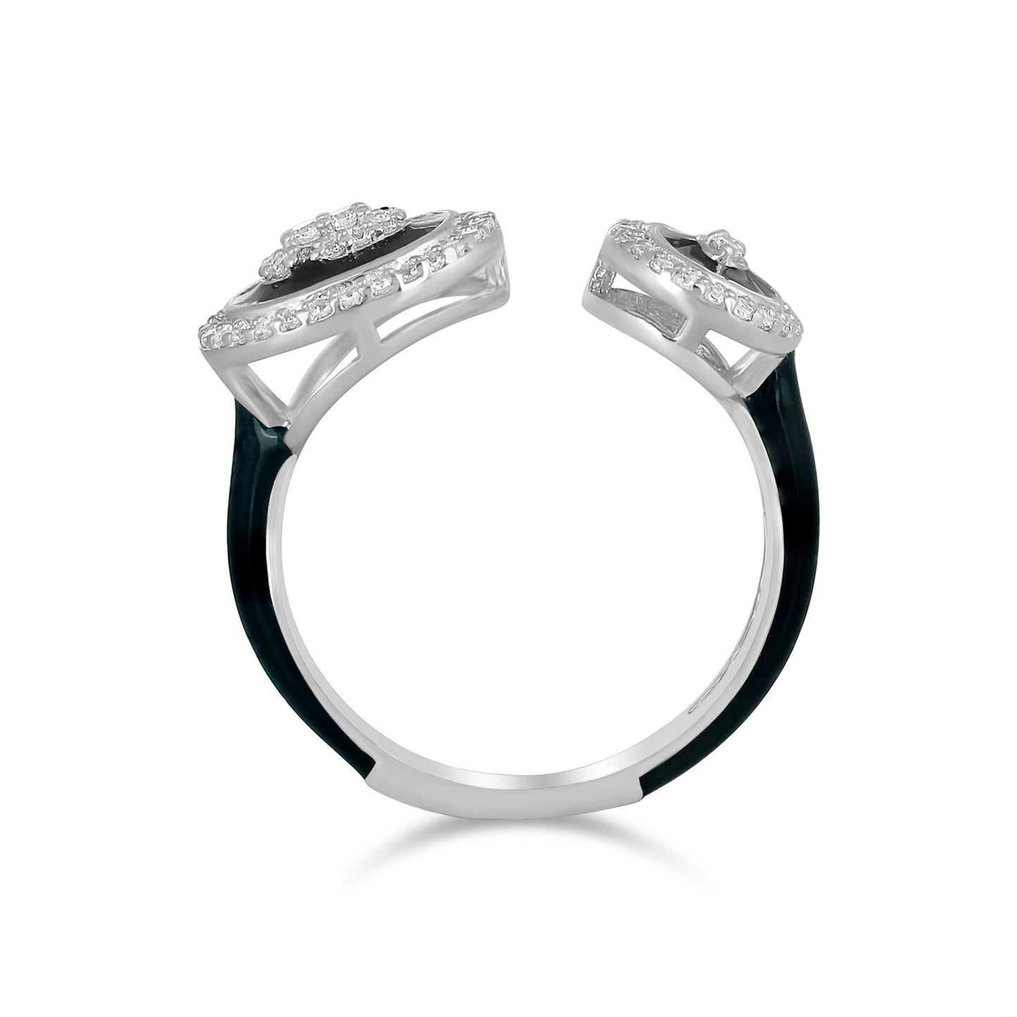 Judy Crowell Jewelry Sterling Silver Black Enamel Cubic Zirconia Open Band Ring, Sizes 6 to 9