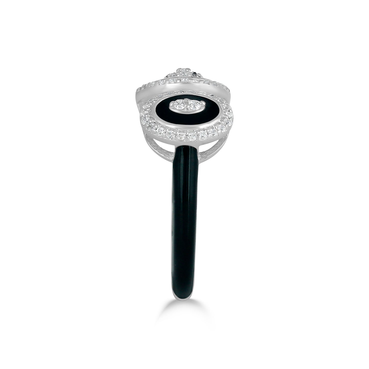 Judy Crowell Jewelry Sterling Silver Black Enamel Cubic Zirconia Open Band Ring, Sizes 6 to 9