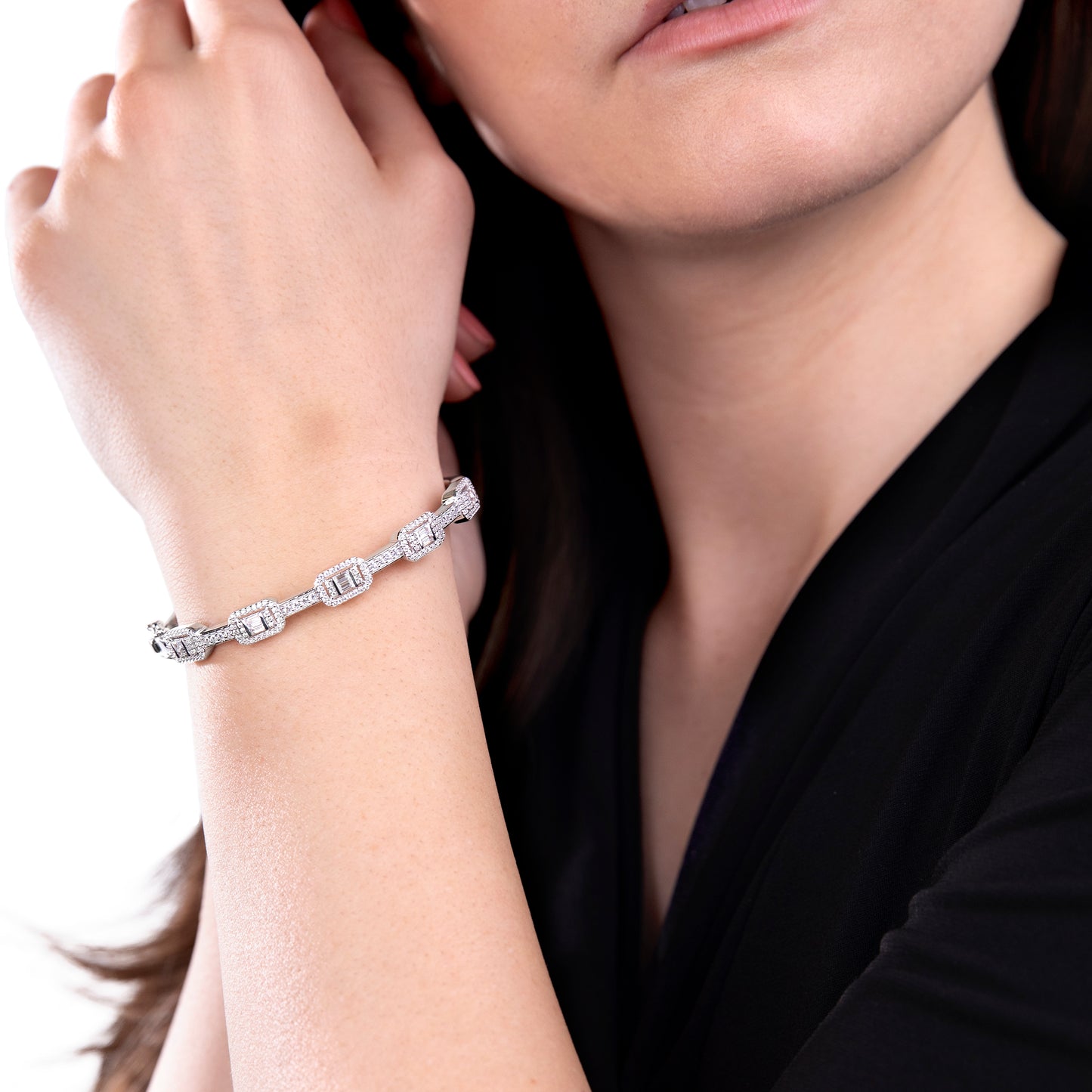 Gemistry Judy Crowell Jewelry Sterling Silver Rectangle Station Cubic Zirconia Bangle Bracelet