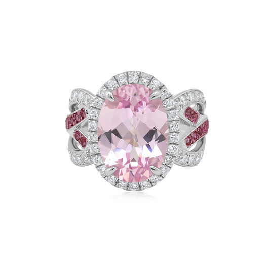 Sterling Silver 7.8 CTTW Lab Grown Diamond With Lab Grown Kunzite Gemstone Ring
