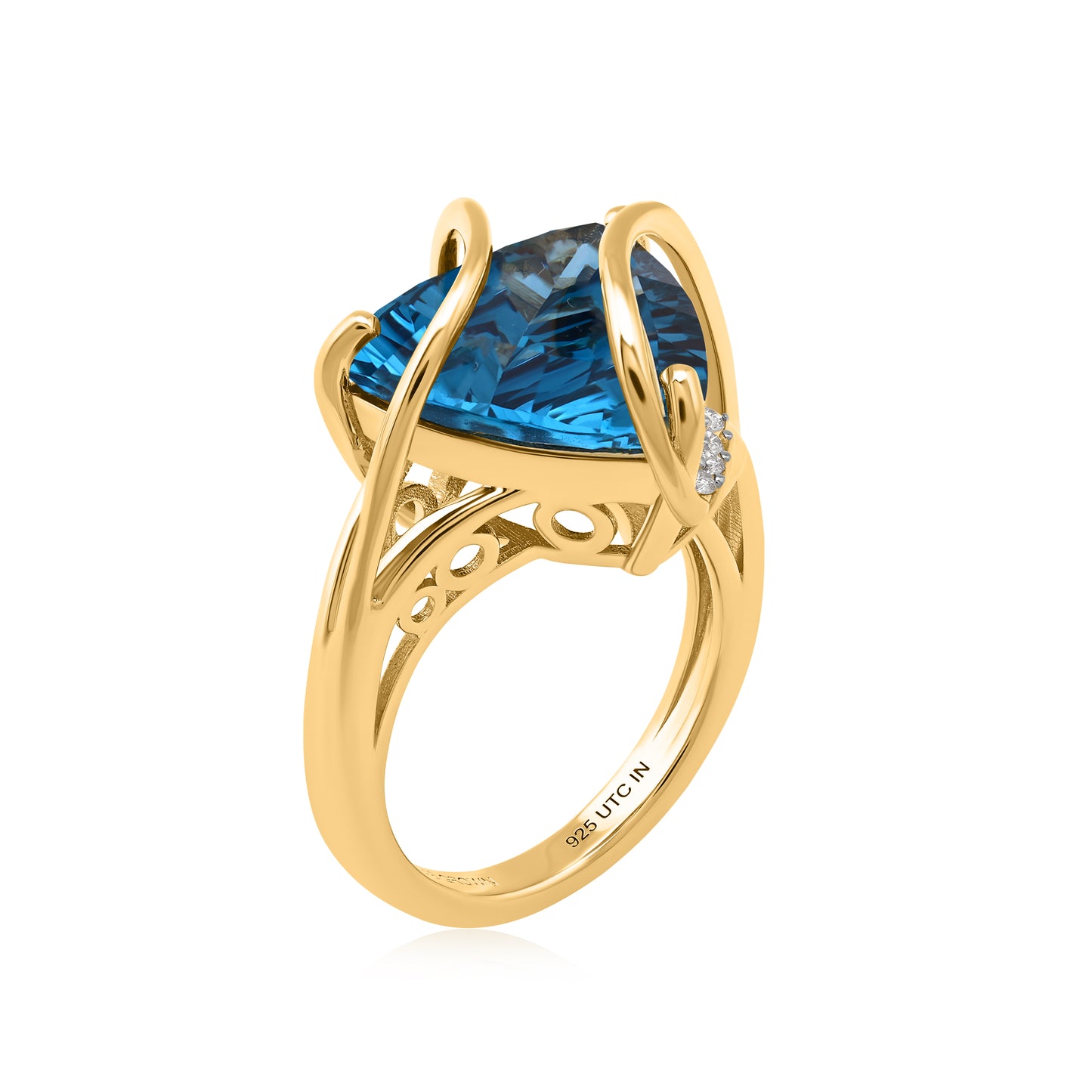 Sterling Silver 10.7 CTTW Lab Grown Diamond With Electric Blue Gemstone Ring