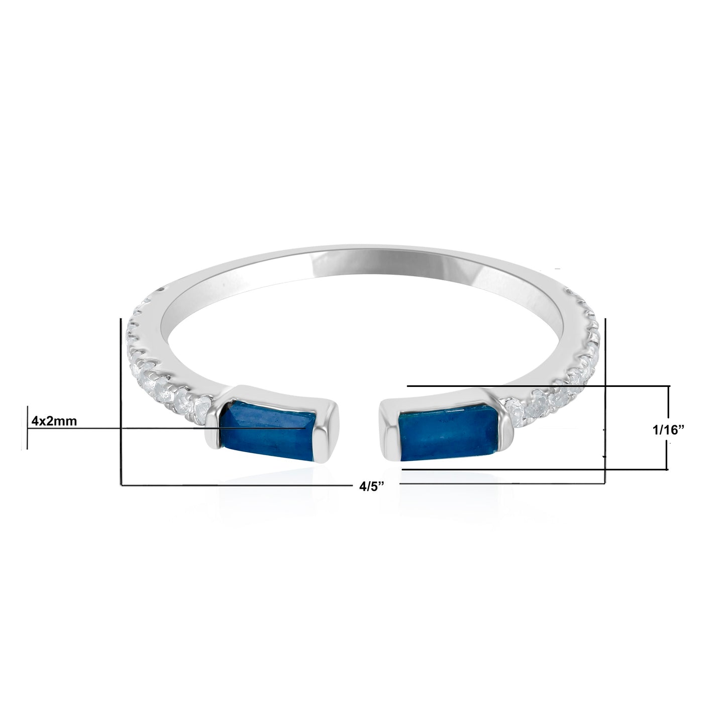 14K White Gold Sapphire and White Topaz Cuff Ring, Size 7