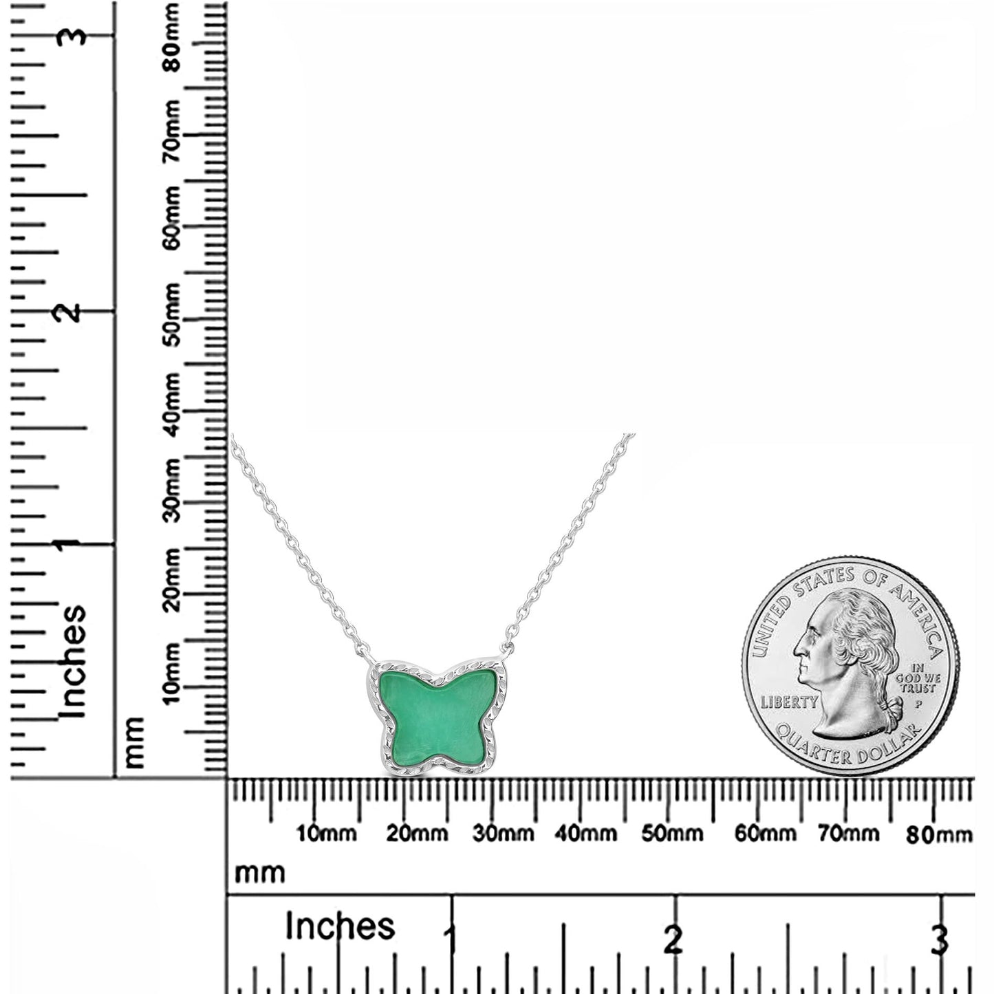 Sterling Silver Genuine Amazonite Butterfly Pendant Necklace , 18 Inches